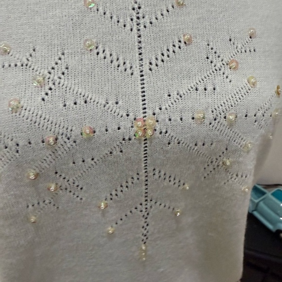 Norton McNaughton White Cowl Turtleneck Sweater with Subtle Embellishments - Picture 2 of 6